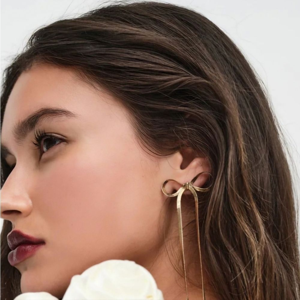 Anthropologie Gold Bow Earrings